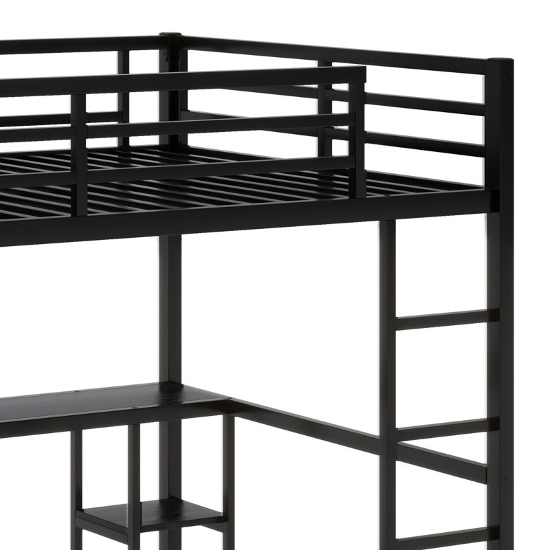 Structure de lit mezzanine avec garde-robe, bureau et tablettes de rangement