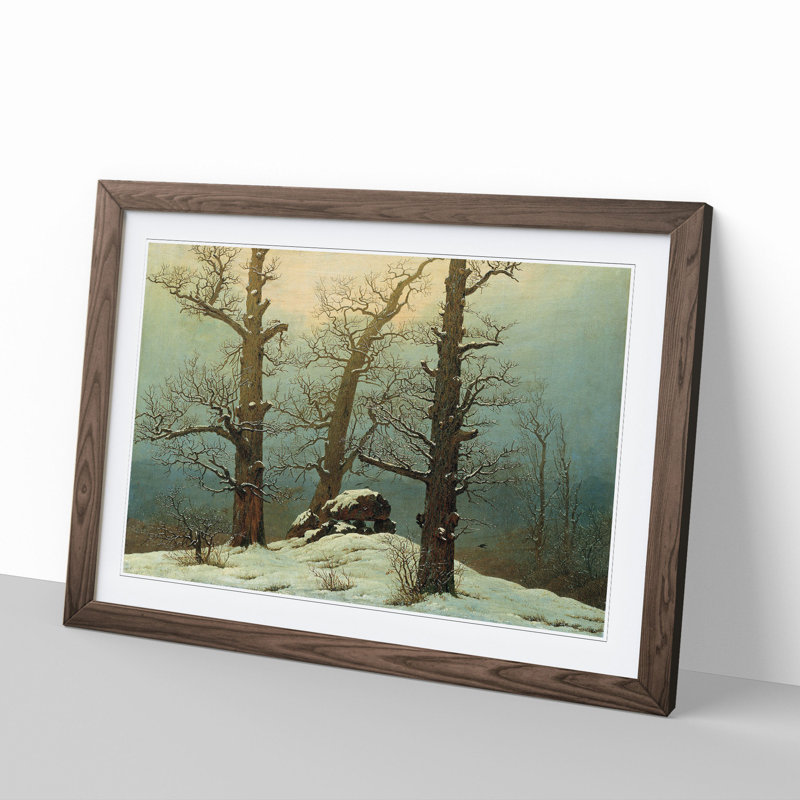 Cairn in Snow by Caspar David Friedrich - Picture Frame Photograph, Walnut Framed, 48cm H x 65cm W x 2cm D
