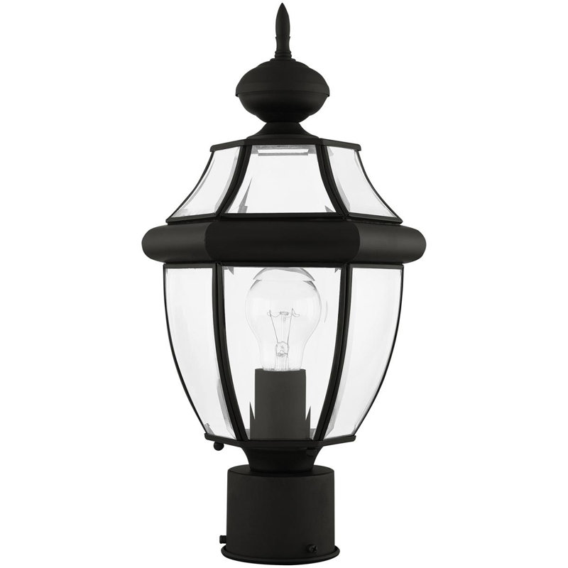 Outdoor Post Lantern Pendant Light Fixture with Clear Beveled Glass Shade, Black