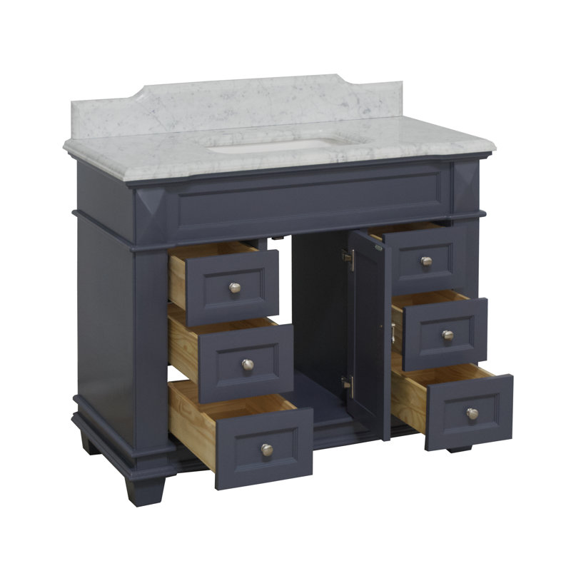 Ensemble de meuble-lavabo simple 42 po Ensa, Gris marine, Marbre de Carrare