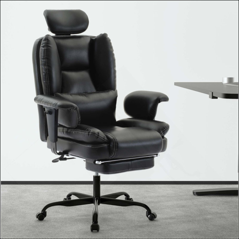 Chaise de bureau ergonomique en similicuir de 200 kg avec support lombaire et dossier haut, chaise de bureau ergonomique avec appui-tête relevable