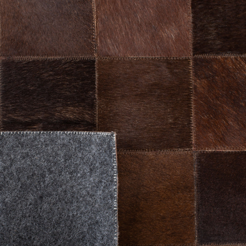 Tapis abstrait ivoire / brun en cuir feutré Herdon, Rectangle 3 pi x 5 pi