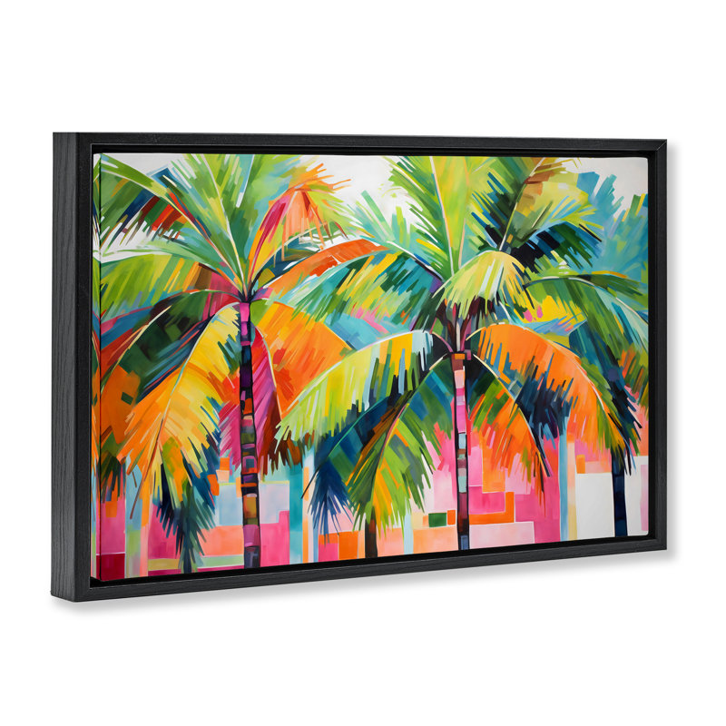 Cadre flottant Bright Mod Palms & Rectangles, design par LSR Design Studio, Cadre flottant noir de jais, H 17 po x l 25 po