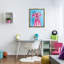 «Happy Dog» rose et bleu encadré sur bois par Rachel Nieman, peinture-1758864016-1758864017