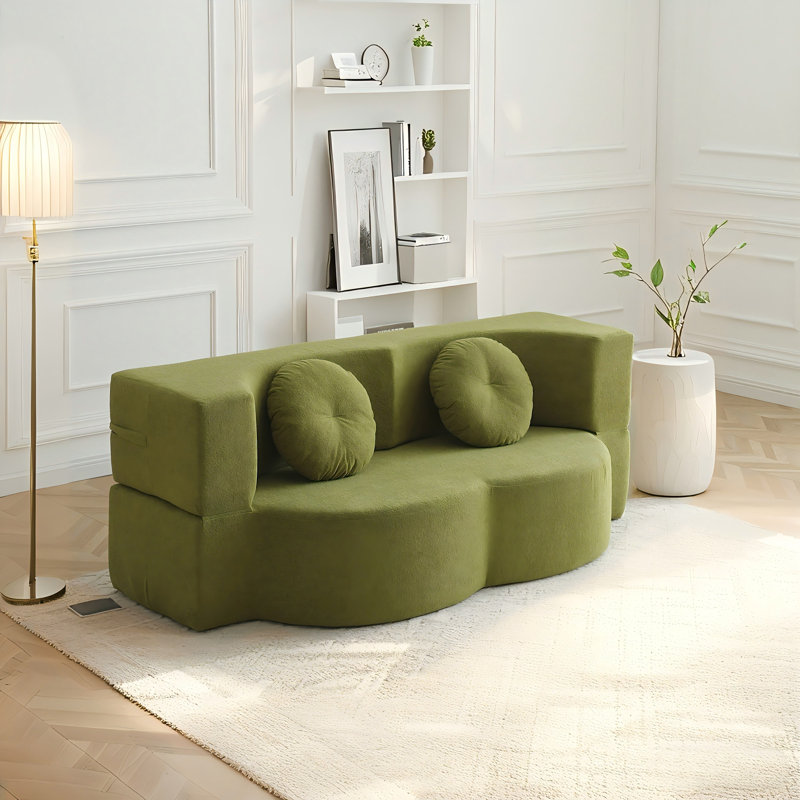 Canapé-lit pliant 2-en-1, lit simple sans assemblage avec oreiller, Vert