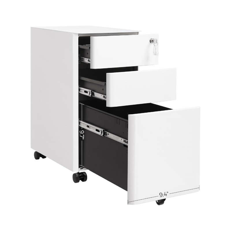 29.97 cm W 3 -Drawer Wheels / Casters included Mobile Steel Filing Cabinet