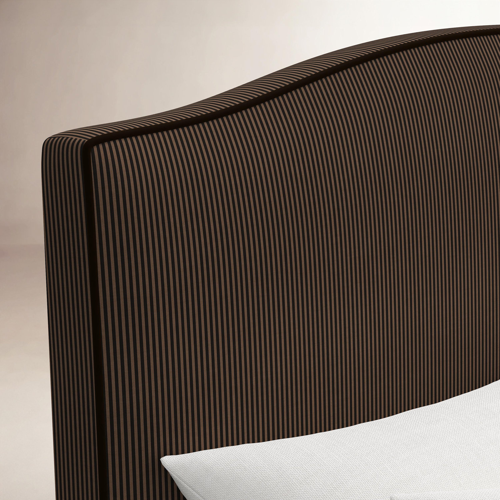 Upholstered Cotton Standard Bed, Twin, Prep Stripe Mocha Black Black Welt