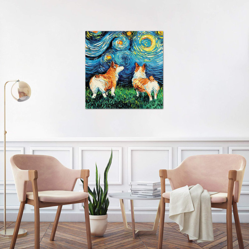 Corgi Night by Aja Trier - Painting on Canvas, 66.04 cm H x 66.04 cm W x 1.91 cm D, Wrapped Canvas