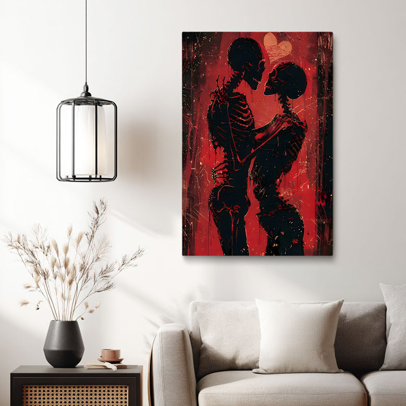 «Squelette sur fond rouge délavé» de style gothique, 40 * 28 pouces (100 * 70 * 2 cm)
