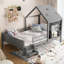 Lits multifonctionnels en bois massif avec bibliothèque et tableau noir, design gris moderne pour enfants