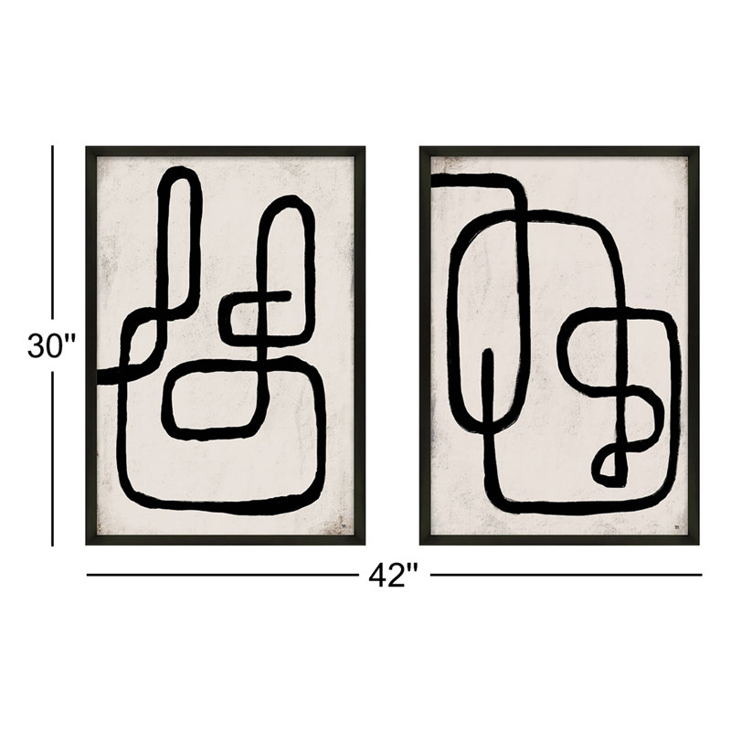 Linework Painting by StudioM, Black Framed Paper, 30" H x 42" W x 1.25" D