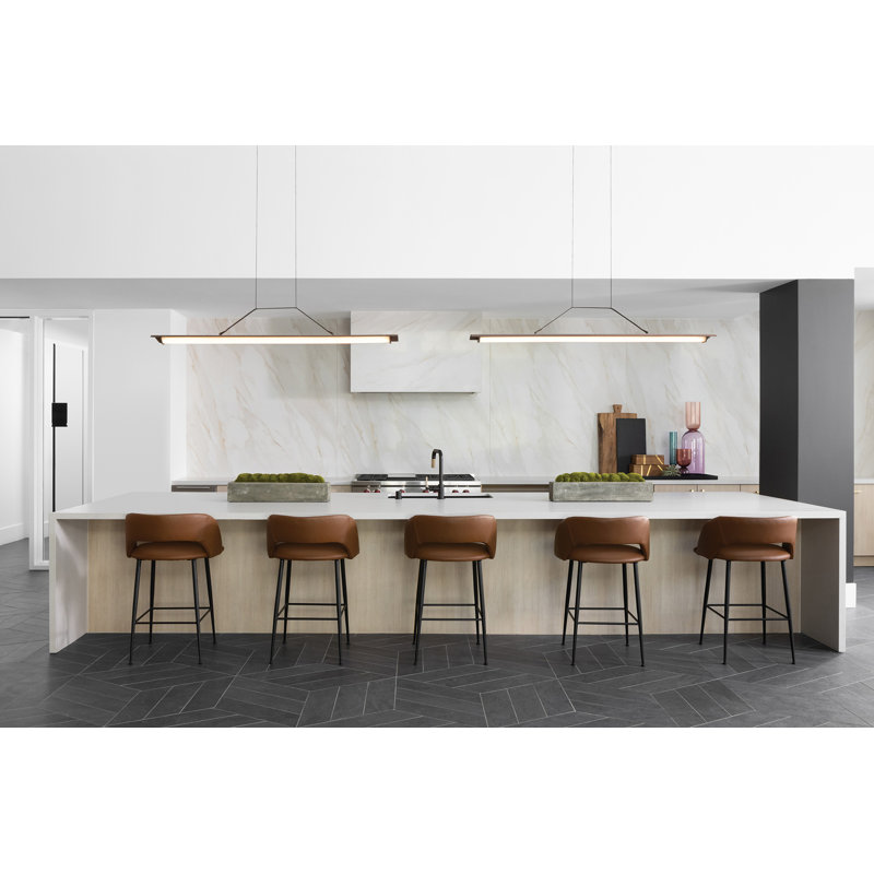Penna Linear LED Pendant, 7.7" H x 64.5" W x 2.3" D, 2700K Warm White Bulb Temp, 277V, Brass/ Dark Walnut