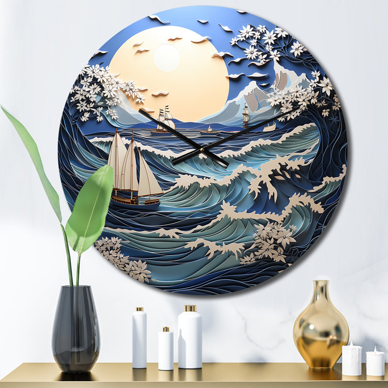 Horloge murale Beach Boat Elegance Papercut II, Petit