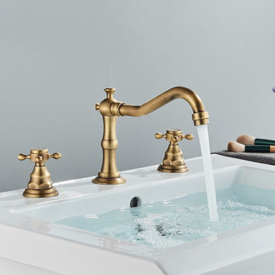 Robinet de lavabo de lavabo à 3 trous en laiton antique avec robinet de lavabo de 8 pouces de largeur