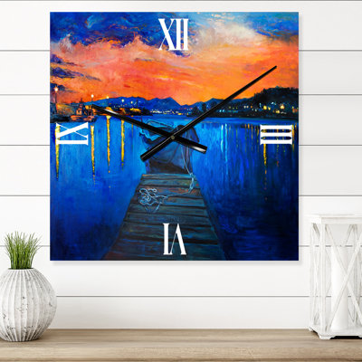 Boats Resting on the Water During Warm Sunset III - Nautical & Coastal Wall Clock