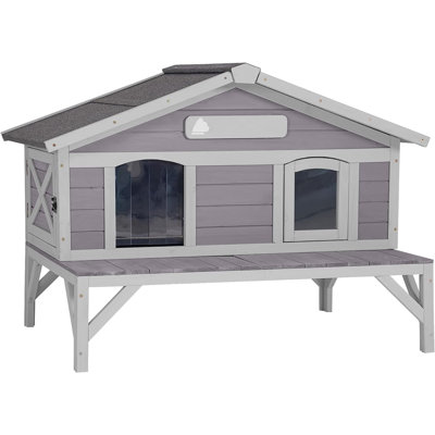 Maison d'extérieur pour chat, grand toit résistant aux intempéries, 100% bois, abri extérieur pour chat pour l'hiver