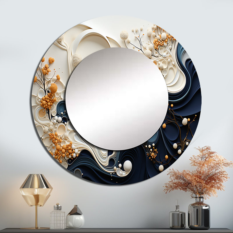 Liquid Ink Spiralscape III - Abstract Spirals Round Mirror Wall Decor, 36" x 36"