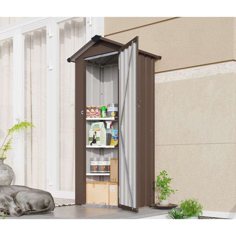 Solution de rangement extérieur: - Casier en fer galvanisé rouillé, imperméable, système de verrouillage, brun, 50,7 lb, unité de dimensions 2,5 * 1,4 pi, fer à repasser, avec verrou, style simple, pour cour et camp, 29,52 po x 16,92 po x 69,68 po