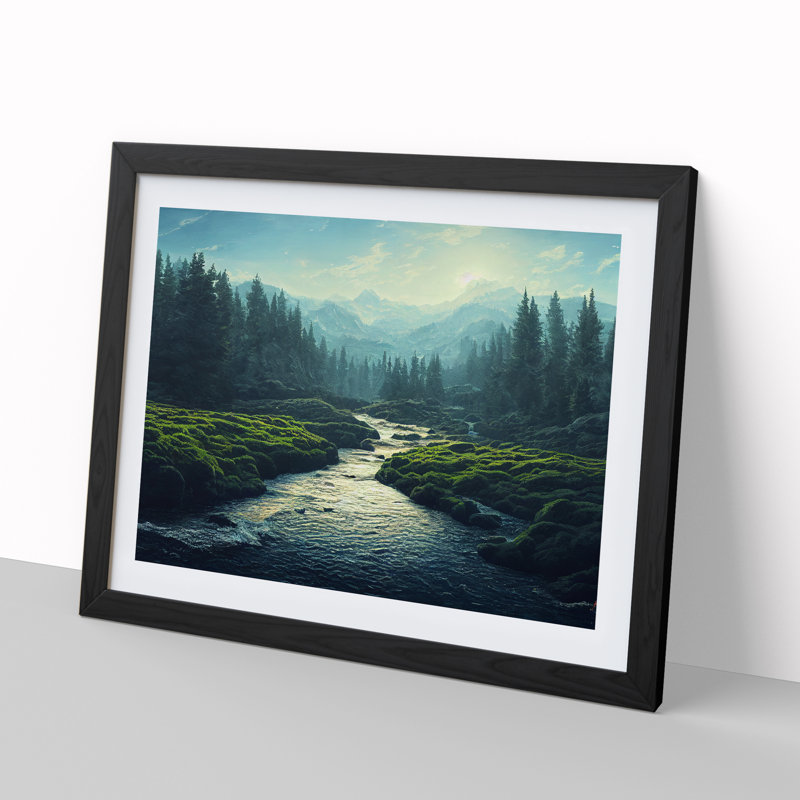 Hypnotic Forest Stream - Single Picture Frame Print, 34cm H x 46cm W x 2cm D, Black