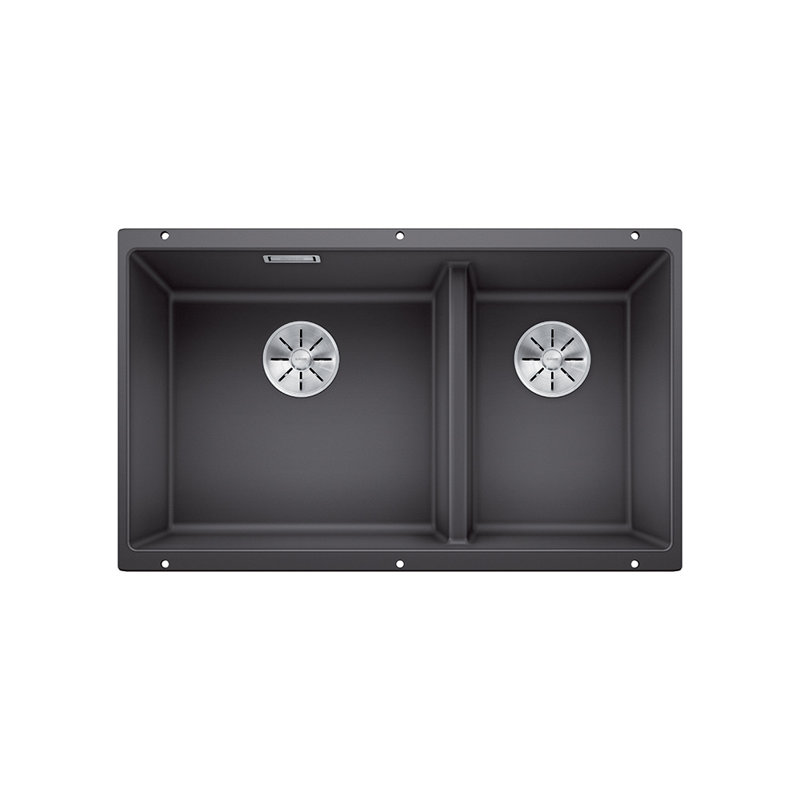 Subline Double Bowl Undermount Kitchen Sink, Rock Grey