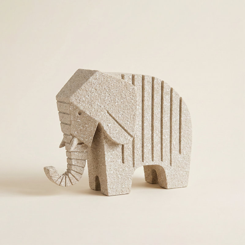 Statue géométrique d'éléphant, figurine moderne en résine d'aspect pierre de style Mid-Century, décor bohème abstrait pour console et bibliothèque