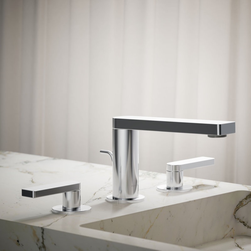 Composed Widespread Bathroom Faucet with Drain Assembly, Polished Chrome