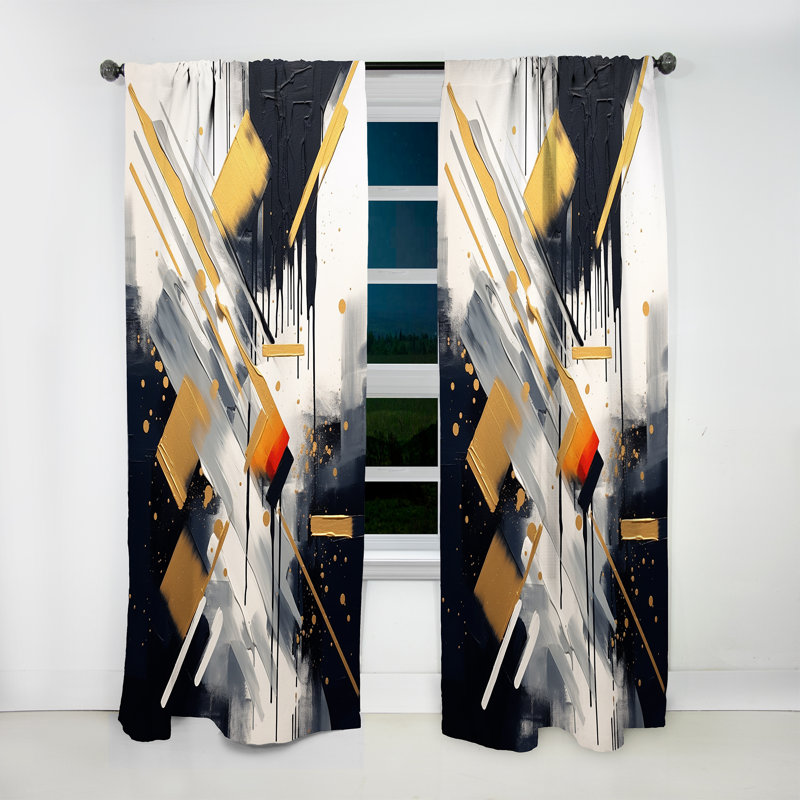Eleutherius Gold And Black Abstract Angles III - Modern Curtain - Velvet Room Darkening - 1 panel, 52" W x 95" L