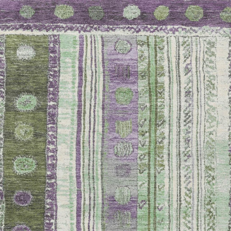 3' X 5' Purple And Green Striped Washable Indoor Outdoor Area Rug