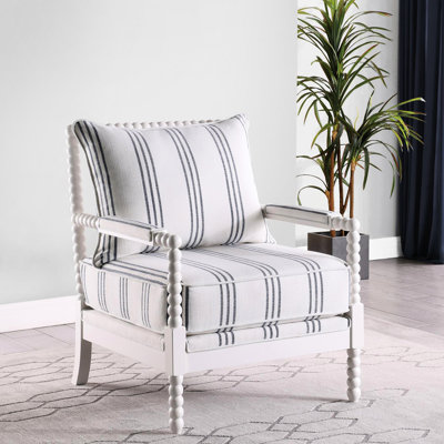 Chaise d'appoint rayée bleu marine, tissu blanc, ajoute une chaise rembourrée avec accents Coastal Vibe - Élégance à l'espace