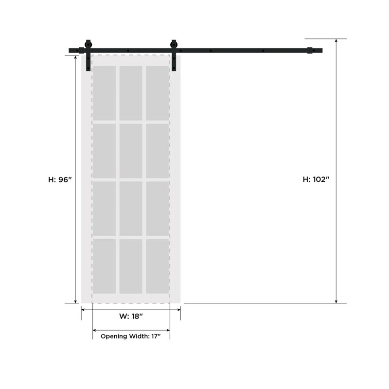 Matte Black Frosted Glass 5-Panel Barn Door Kit, 18 x 96 inches