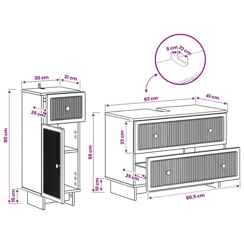 Bathroom Storage Furniture Set, Sonoma Oak