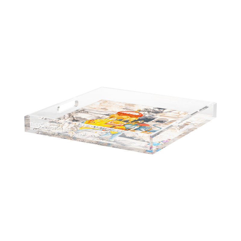 India Elephant Acrylic Square Decorative Tray, 15"W x 15"D x 2"H
