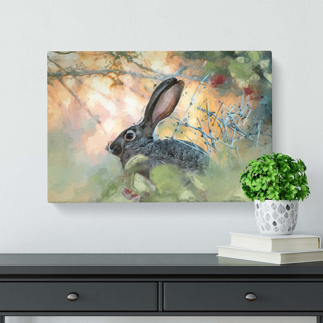 Hare in the Bushes in Abstract - Wrapped Canvas