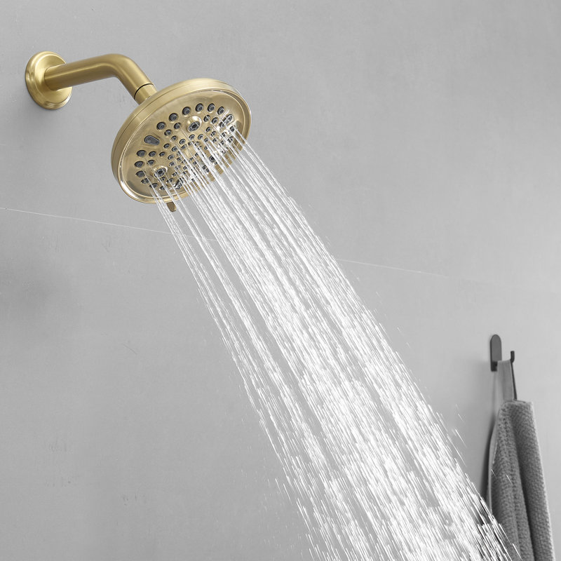 Single Handle 1-Spray Round Rain Shower Faucet Set 1.8 GPM With High Pressure Shower Head, Brushed Gold