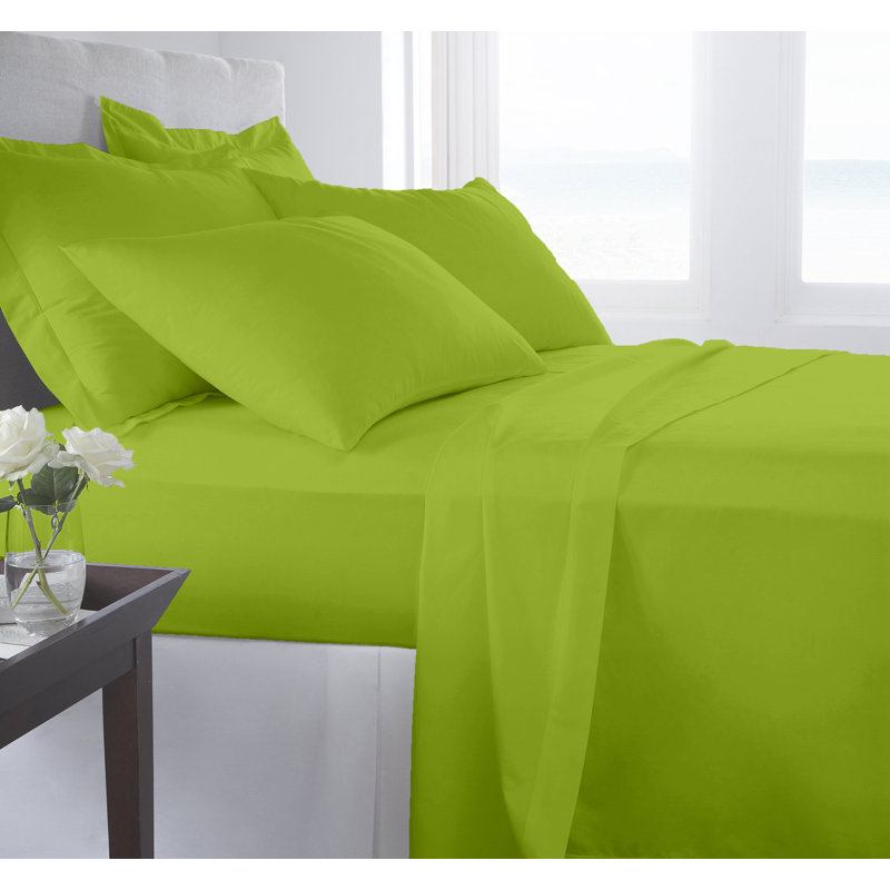 Signature Series Microfiber Sheet Set, King Sheet Set + Fitted Sheet + 2 Pillowcases, Lime
