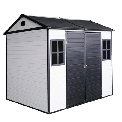 Remise extérieure en résine 8 x 6 pi avec toit incliné et porte verrouillable - imperméable pour le jardin, patio blanc gris 8 * 6 pi avec deux fenêtres