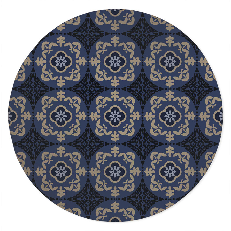 Edan Decorative Non-Slip Outdoor Are Rug, Round 5', Navy