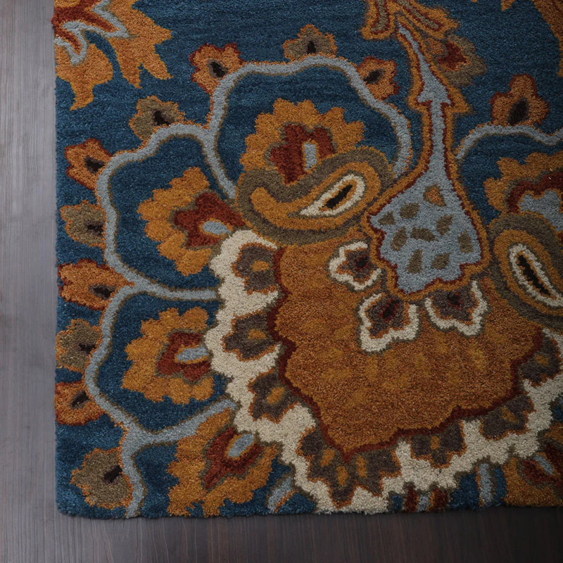 Akain Hand Tufted Wool Eco-Friendly Area Rugs - Rectangle, Blue Color, Floral Modern Design, High Pile Thick Handmade Anti Skid Area Rugs for Living Room, Bed Room