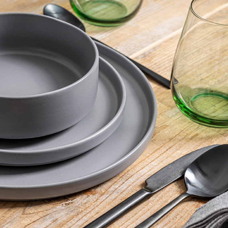 Stackable over&back Semi Hand-Finished Stoneware Cereal Bowls, Gray