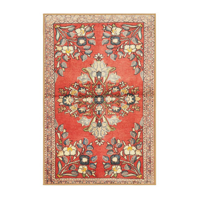 Tapis oriental en laine beige / rouge Kamar