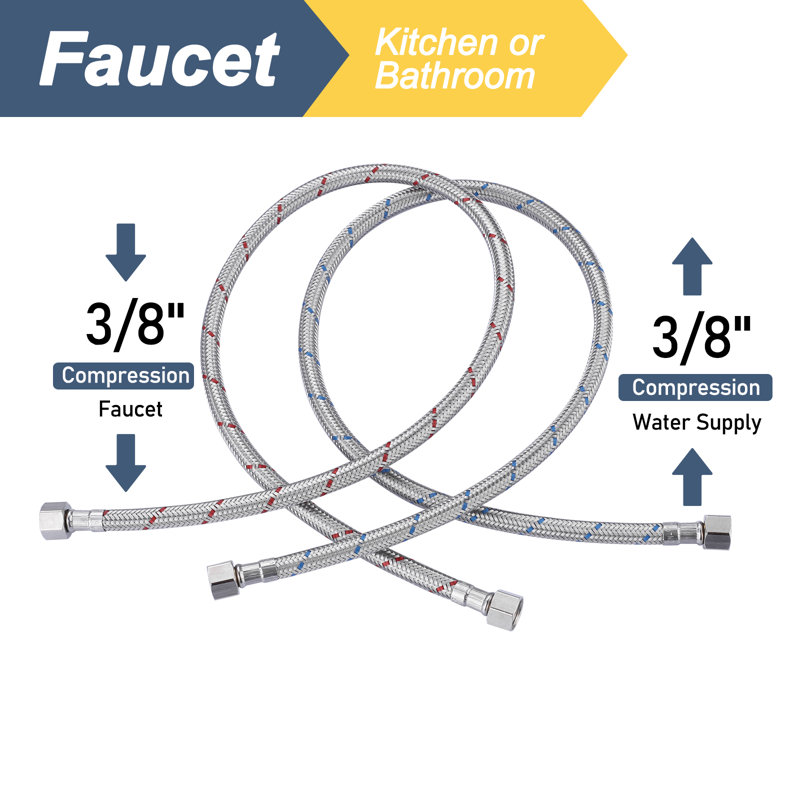 ARCORA Faucet Hose Connects Kitchen Bathroom Sink To Water Supply, Cupc Faucet Supply Lines 3/8" X 3/8" Female Compression Thread 1 Pair