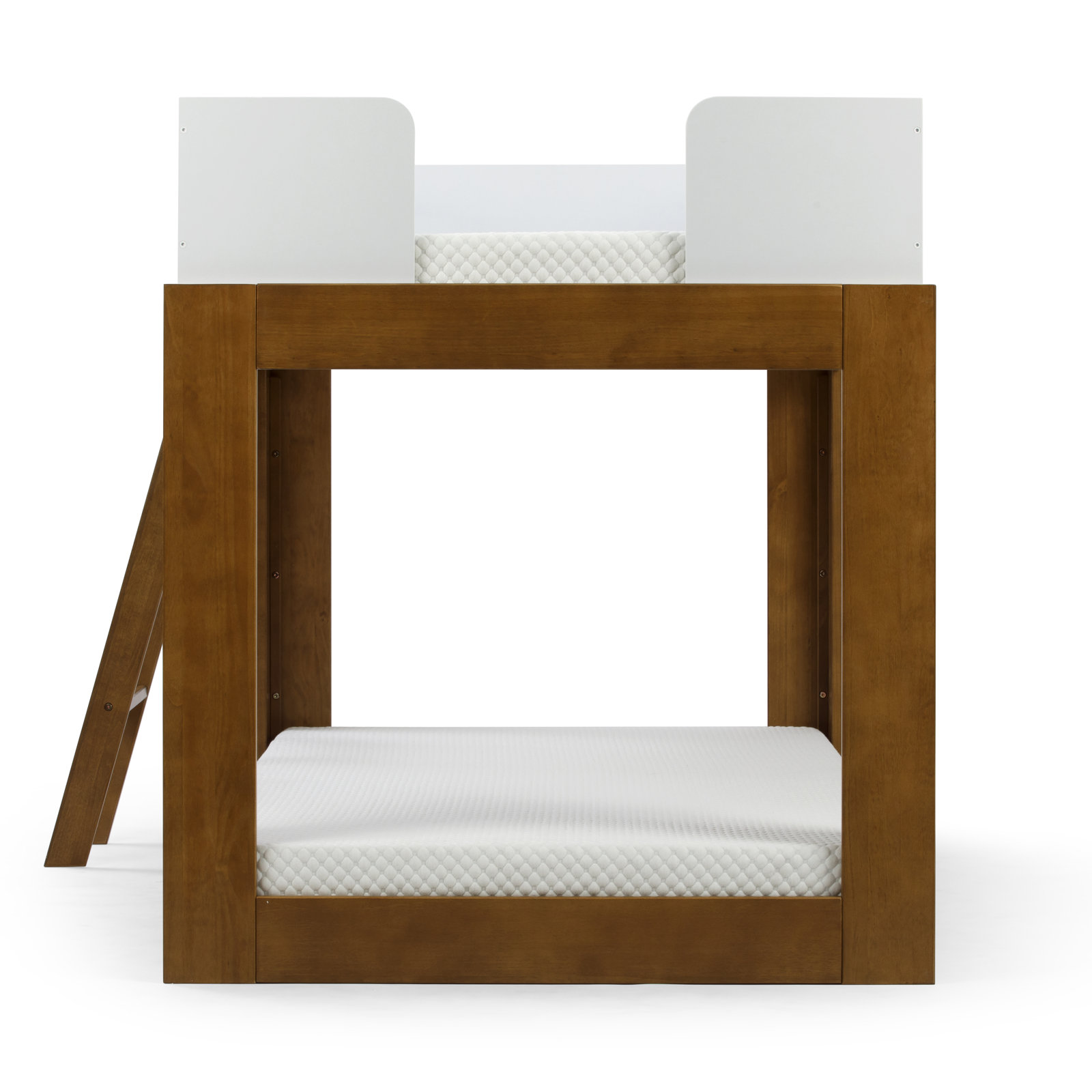 Ambur Twin Over Twin Bunk Bed, White/Pecan