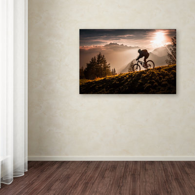 Wrapped Canvas Wall Art - Sandi Bertoncelj 'Golden Hour Biking' Wall Art for Living Room, Bedroom, or Office Décor - 12x19