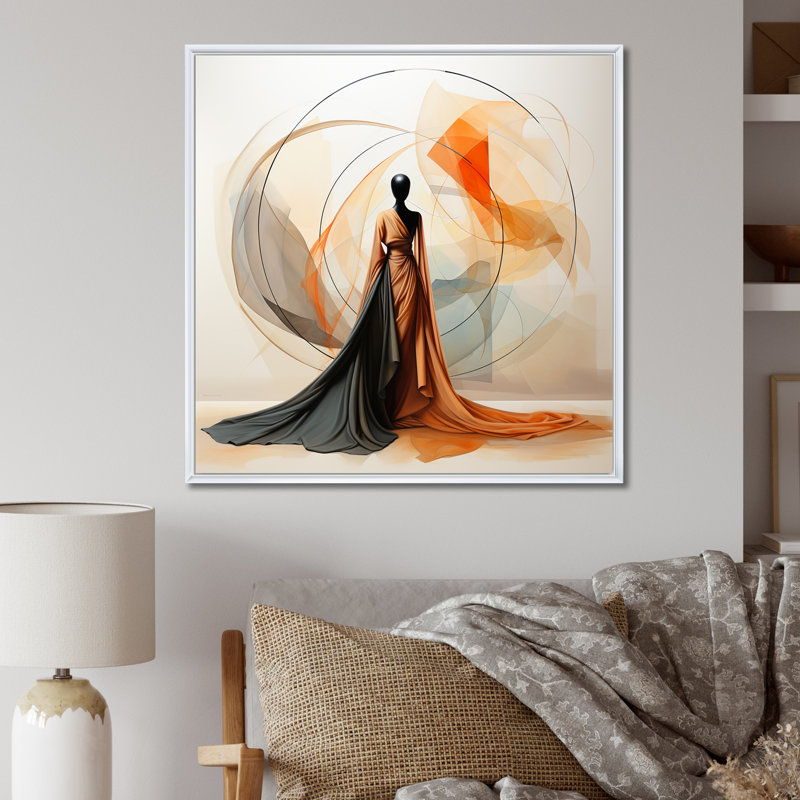 Abstrait contemporain danseur africain - art mural femme afro-américaine, H 30 po x l 30 po x P 1 po, Cadre flottant blanc