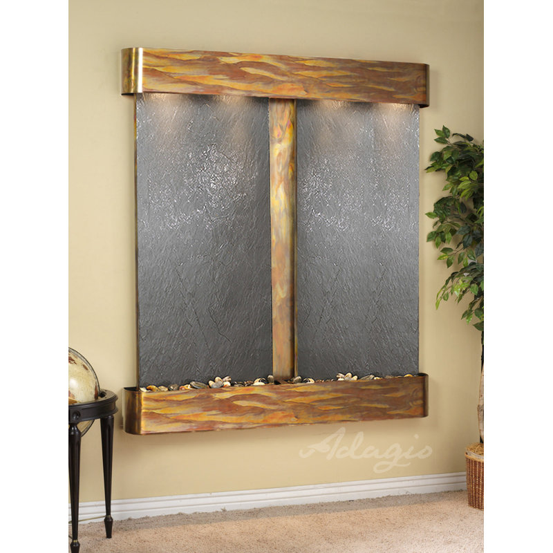 Cottonwood Falls Fountain with Light, Black Feather, Stainless Steel, Rounded