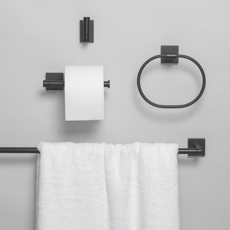 Ensemble de quincaillerie de salle de bain 4 pièces GlideRite Avalon - 9024-Kit-SQ, Noir mat