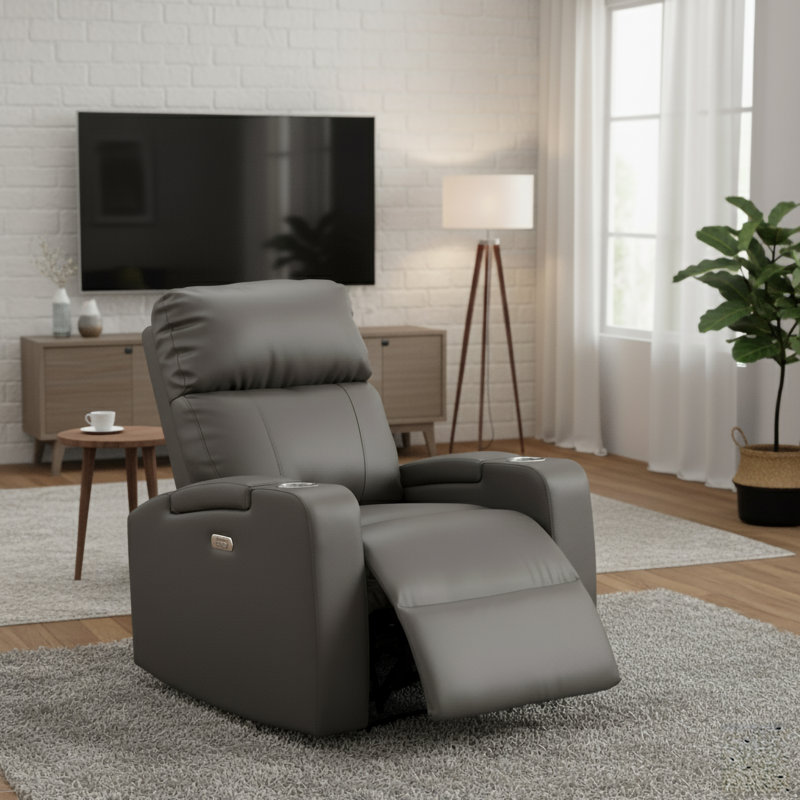 Tudor Faux Leather Power Recliner, Gray Faux Leather