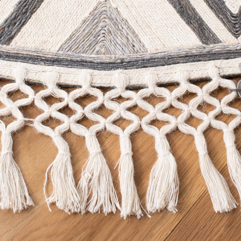 Tapis ivoire / gris touffeté à la main Gaetana, Rond 6 pi