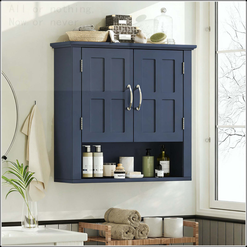 Wall Mounted Bathroom Cabinet with Adjustable Shelves, Blue