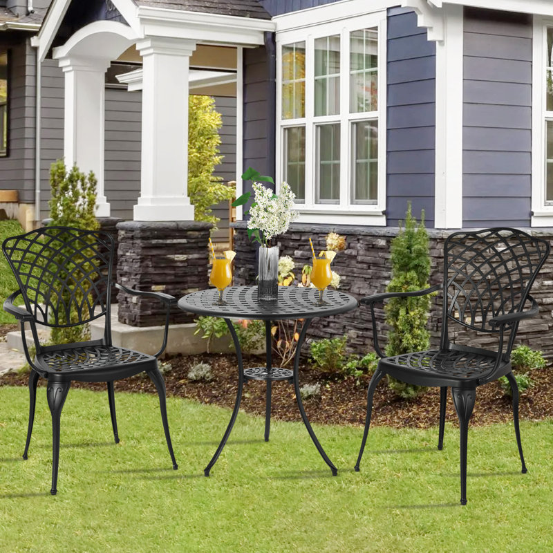 3-piece Cast Aluminum Patio Bistro Set With Umbrella Hole, All-weather Metal Table & 2 Chairs, Outdoor Garden Furniture